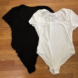 Shein Curve Bodysuits Women’s 2XL Black/White Lot of 2 Ribbed Short Sleeve New