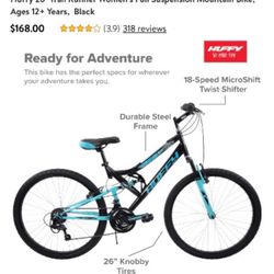 Huffy 26" Trail Runner Women's Full Suspension Mountain Bike, Ages 12+ Years, Black