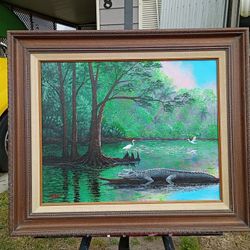 Alligator in Florida Marsh original acrylic on canvas