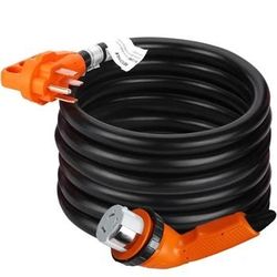 50 Amp RV Extension Cord 25 ft, Heavy Duty 6/3+8/1 SJTW AWG RV Power Cord with Grip Handle Twist Lock, NEMA 14-50P to SS2-50R with Polarity Lamp 