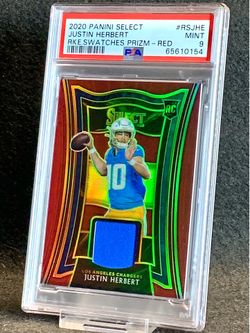 2020 Select ⚡️ Justin Herbert ⚡️ Rookie Swatches Red Prizm PSA 9 Mint 💎 - Los Angeles Chargers