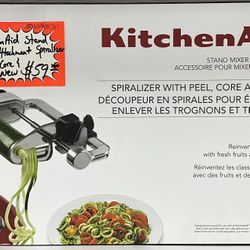 KitchenAid Stand Mixer Attachment Spiralizer W/ Peel Core & Slice New 