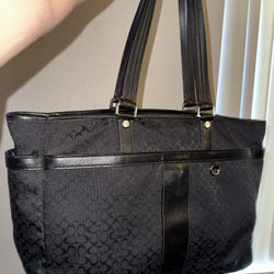 Black Signature Jaquard Coach Tote Baby Diaper Bag