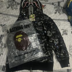Brand new bape double hooded hoodie  size m