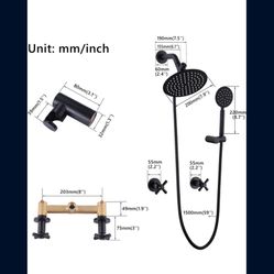 2 Handles Shower Faucet Set,Rain Shower Head with Handheld Shower Combo Set,Dual 2 in 1 Shower System,Wall Mounted,Matte Black