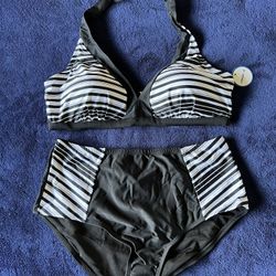 Black And White Stripes Bikini