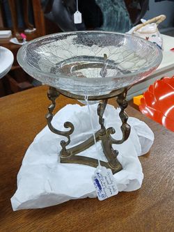 Decorative glass dish with vintage brass footer
