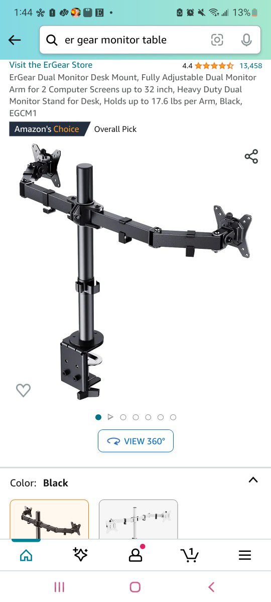 Er Gear Dual Monitor Table Stand Mount in Black