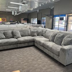Super Soft Grey Corduroy Sectional Couch 