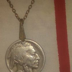 Vintage Very Old Indian Head Buffalo Nickel Pendant Necklace 