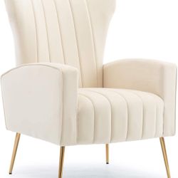 Velvet Accent Chair，Upholstered Wingback Arm Chair with Gold Legs，Modern Single Sofa for Living Room, Bedroom, Reading Room or Study