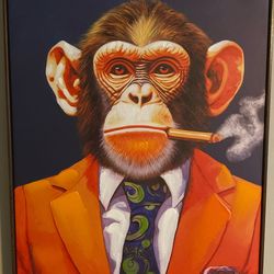 Framed Wall Art Monkey Smoking Cigar