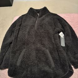 Womens 2xl Daisy Fuentes Sherpa Black Fleece 1/4 Zip Pullover Jacket Sweater 