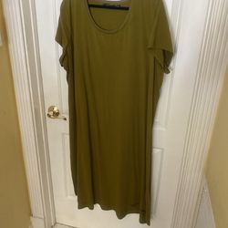 Halston Hi-Lo T-Shirt Dress Olive Green Short Sleeve  Pullover 3X