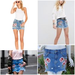 Free People Floral Embroidered Denim Skirt