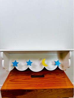 Star & Moon Kids Room Wall Shelf and Hooks White