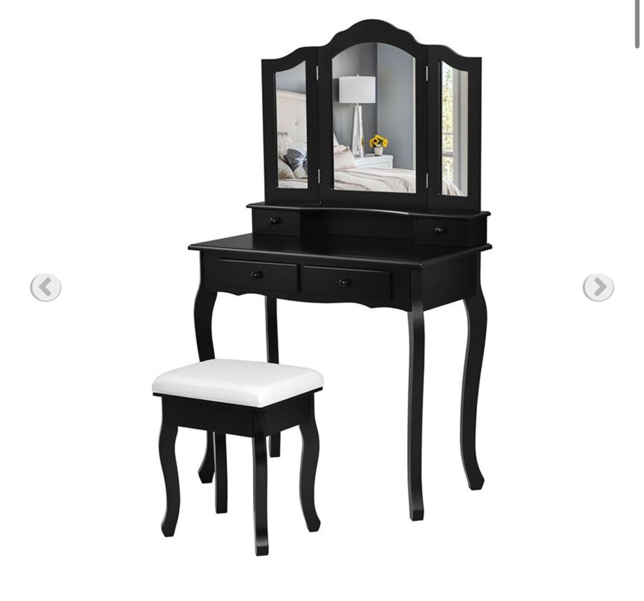 Brand New In Box Black Vanity Makeup Dressing Table Set w/Stool