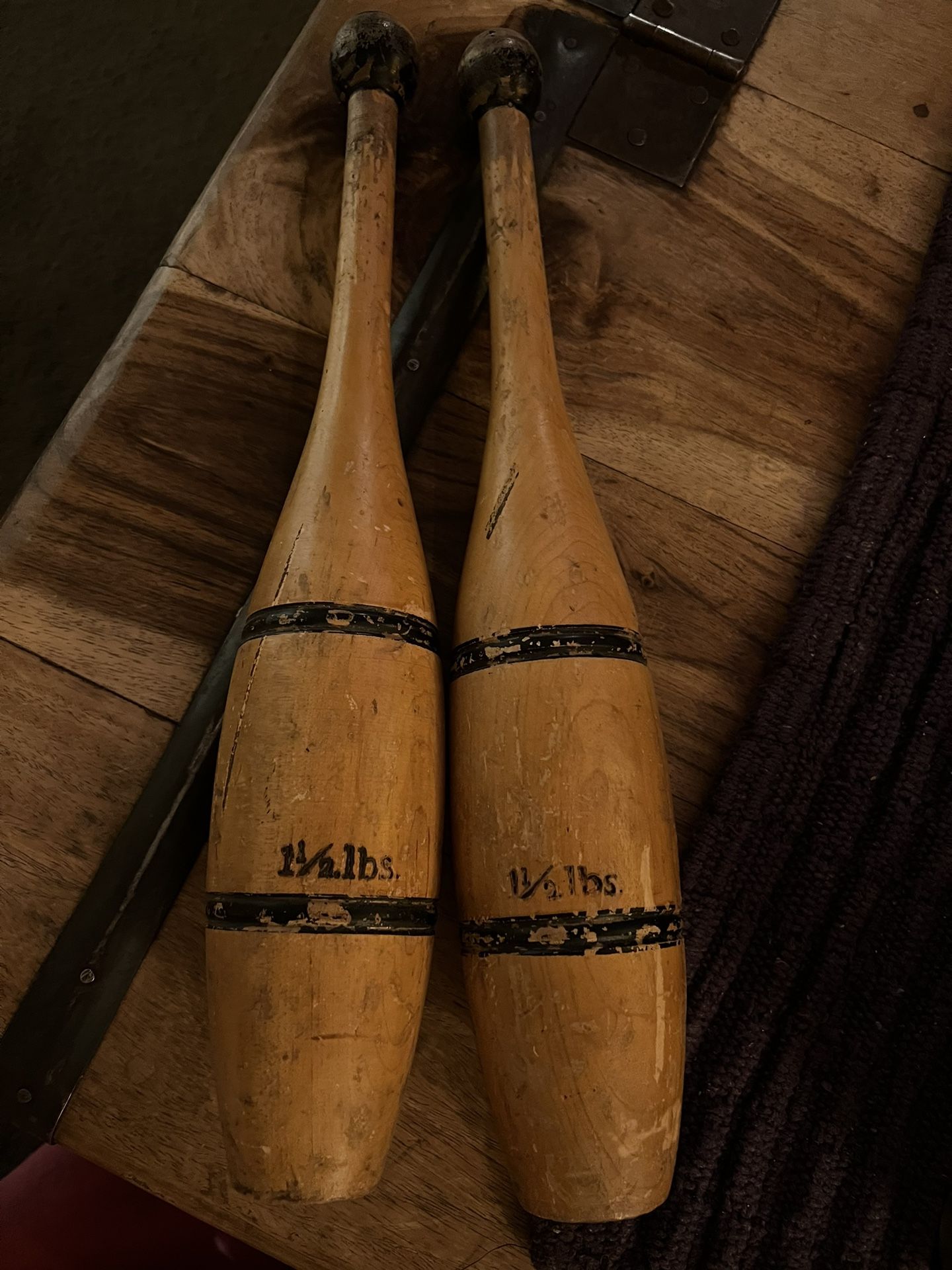 Antique Early 1900S Juggling Pins One And A Half Pounds Each With The Marking K On The Bottom