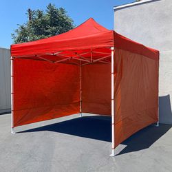 (New) $140 Heavy Duty 10x10 ft Popup Canopy with 3 Sidewalls (Black/Red) 