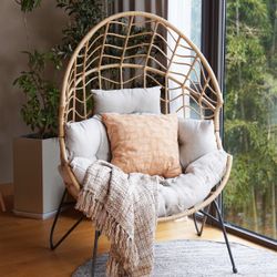 New -Steel Patio Wicker Egg Chair with Cushions