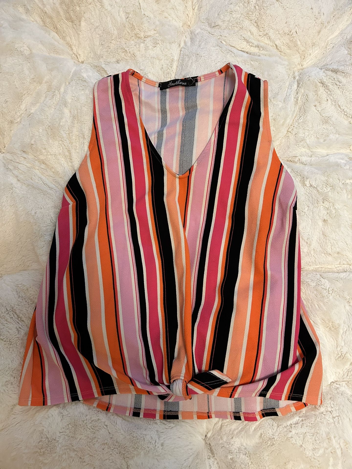 Hawthorne Size M Women Striped Sleeveless Blouse Shirt Top