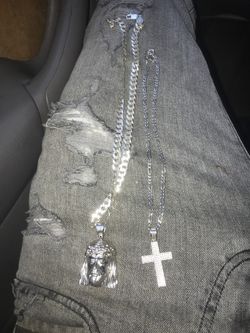 Silver Jesus piece silver cross with REAL Diamonds