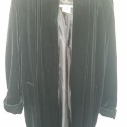 Vintage JS Collections Black Velvet Opera Coat Open Front With Pockets Size Medium