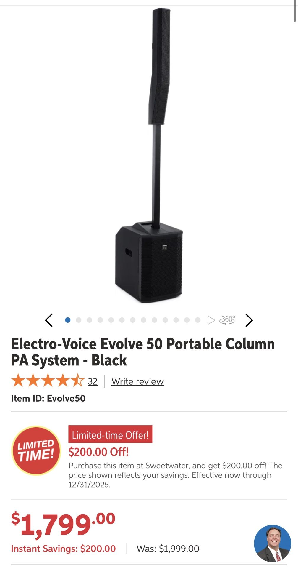 Electro-Voice Evolve 50 Portable Column PA System - Black