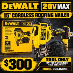 $300 New DEWALT 20V MAX XR Brushless 15° Roofing Nailer