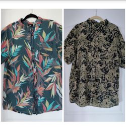 2 PCS Oneill/RVCA XL Collar Button Up Shirt Mens Leaves
