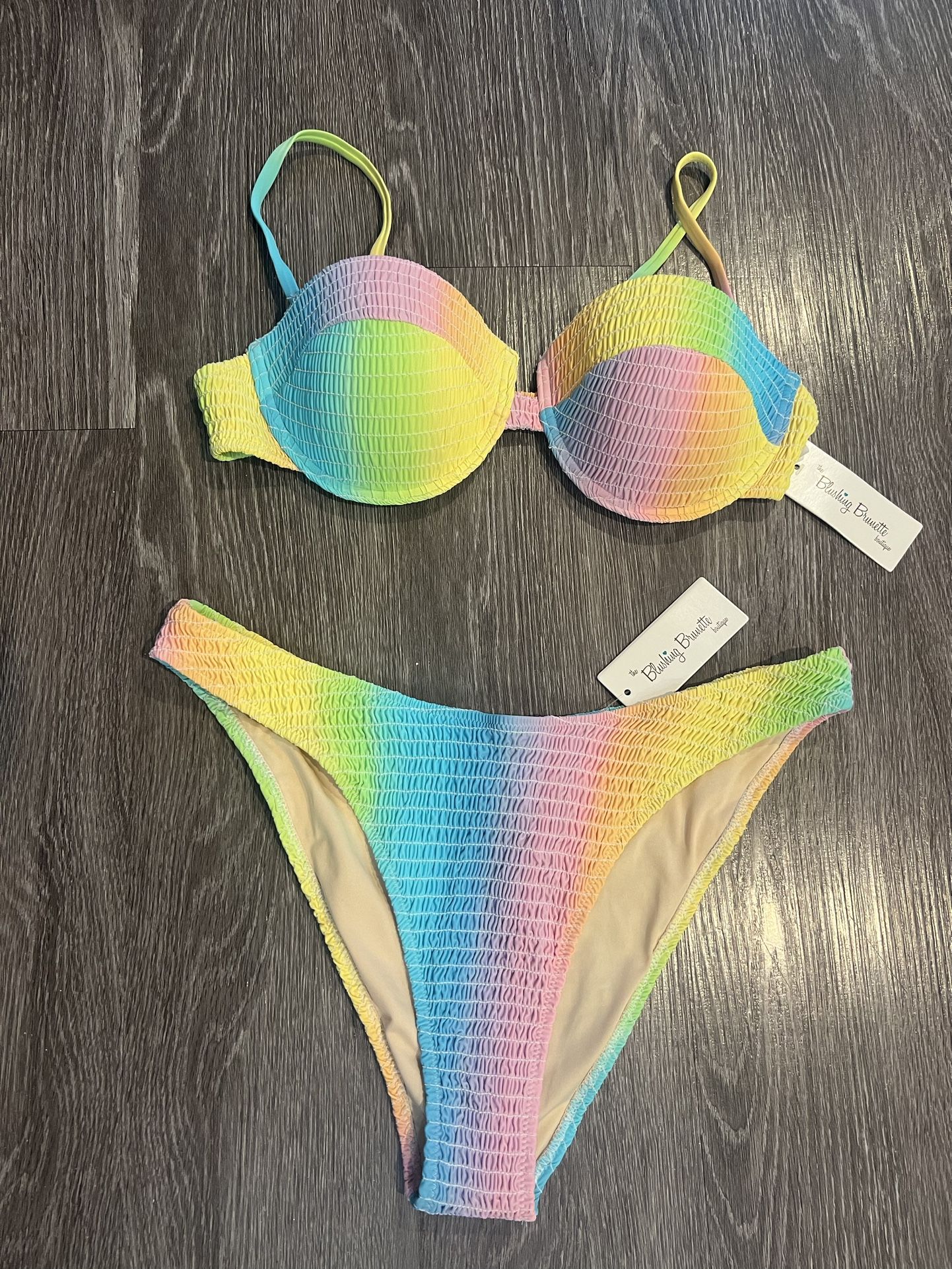 NWT The Blushing Brunette Rainbow Bright SZ L 2 PC Bikini Swimsuit