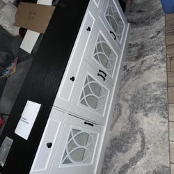 Buffet cabinet 65"W Sideboard With 4 Glass Doors And 3 Drawers