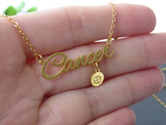 12 Constellation Zodiac Old English Letter Sign Pendant Necklace Astrology, Cancer