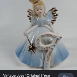 Vintage JOSEF ORIGINALS 9th Birthday Girl Angel Fairy Princess Wand Crown Statue. (Other Years Too!)