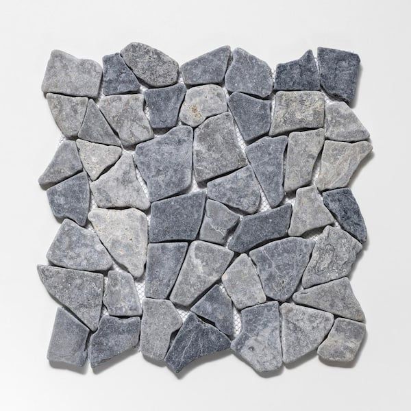 Fit Tile Grey 11 in. x 11 in. x 9.5 mm Indonesian Marble Mesh-Mounted Mosaic Tile (9.28 sq. ft. / case)