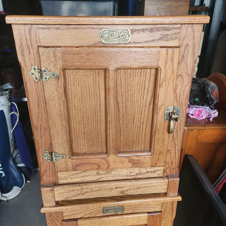 Vintage White Clad Oak Wood Ice Box Nightstand Cabinet Chest End Table