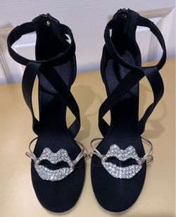 RARE GIAMBATTISTA VALLI x H&M CRYSTAL LIPS BLACK SUEDE SHOES SANDALS HEELS! EU 40 US 9/9.5