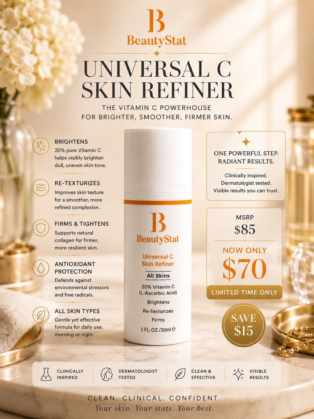 Luxury high concentration vitamin C skincare $85 retail