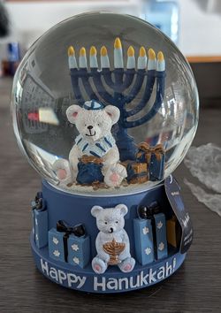 Happy Hanukkah Snow Globe with Teddy Bear