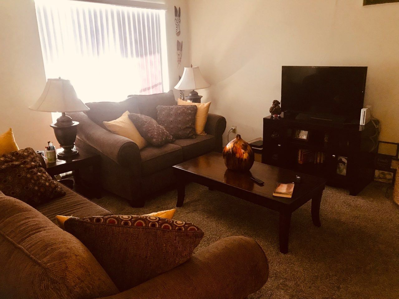 Moving Sale $250 Sofa love seat in tables and entertainment center