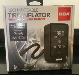 New RCA Rechargeable Tire Inflator with Auto Sense Shutoff