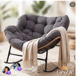 Oversized Papasan Rocking Chair with Thick Cushion – Light/Dark Gray