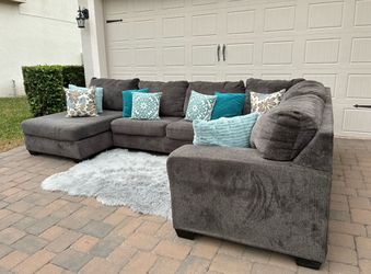 Large Comfy Grey Sectional Sofa