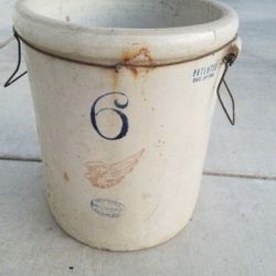 Big Antique Crock Pot 6 Gallon Approx 15” H X 12” X 39” Around sold as is Has Cracks On 