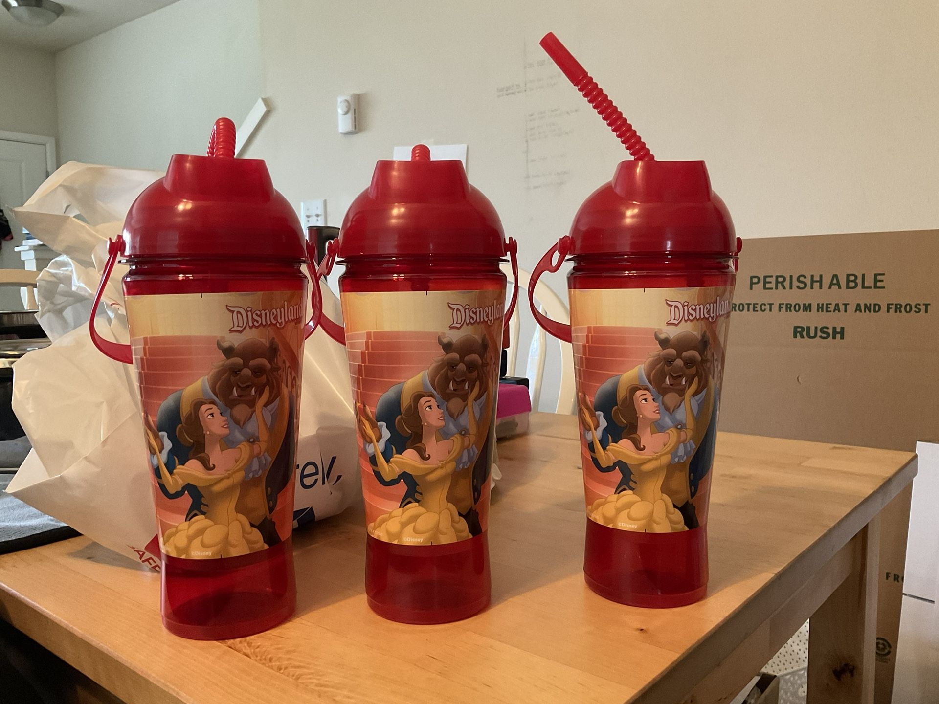 Disneyland Beauty And The Beast Park Cup, 2 New, 1 Like New