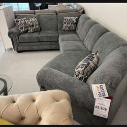 Alexvale Oversized Gray Sectional With Cuddler☄️ Brand New✅ $39 Down Payment 💰 Best Quality 💯
