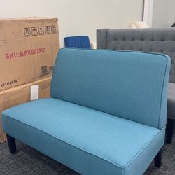 Yongqiang Small Loveseat Mini Sofa Couch Accent Upholstered Bench ( Blue)
