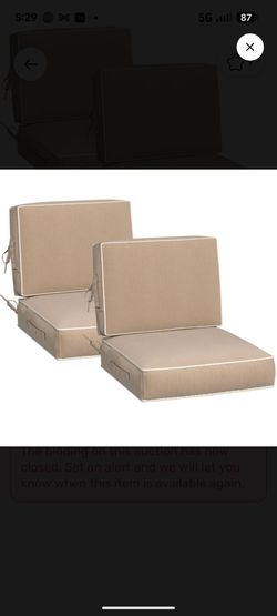 24" x 24" x 5" Outdoor Chair Cushions Set of 2, Patio Chair Cushions w/Handle and Ties, Square Waterproof Outdoor Cushions, Fade-Resistant Patio Furni