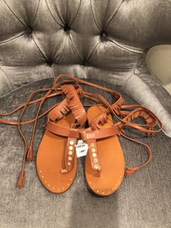 Zara fringe wrap around sandals size 37(61/2)women