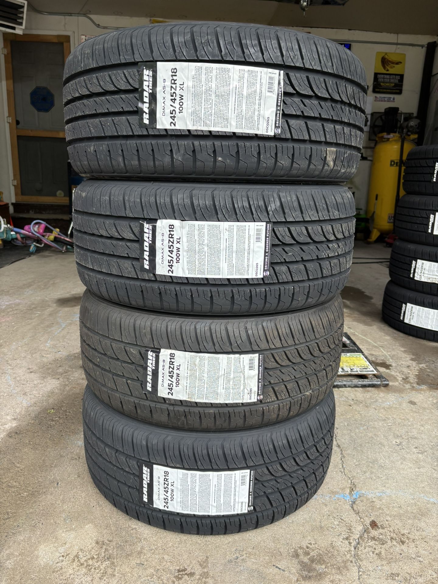 (4) - 245/45/18 Radar Dimax AS-8 Tires